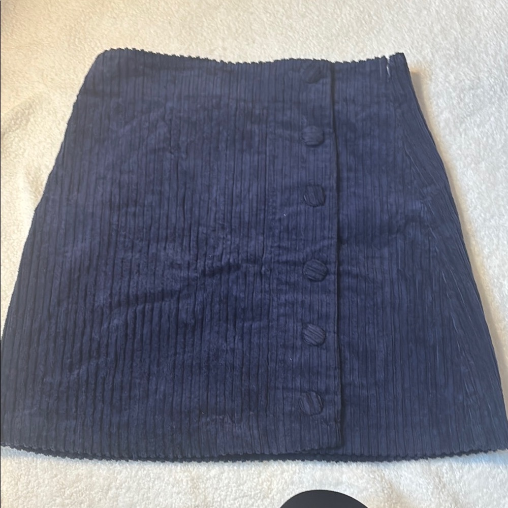 Navy Corduroy Button-Front Skirt